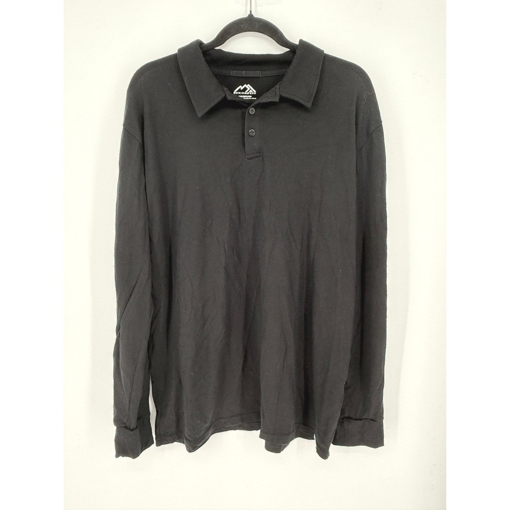 Merino.tech Mens XXL Black 100% Superfine Merino Wool Long Sleev Polo Shirt Lite